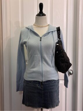 Black Goat Light Blue Cashmere Zip-Up Hoodie